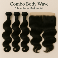 Load image into Gallery viewer, Full Glam Combo: 3 Bundles + 13x4 Frontal Brazilian
