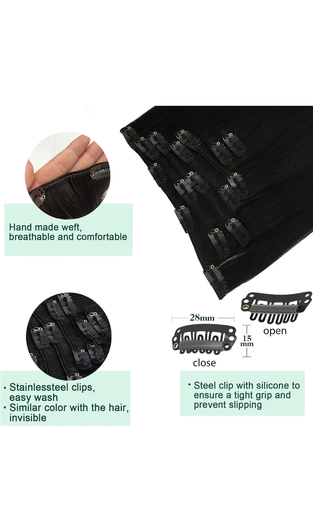 Classic Hair Extensions Clip-in, Color 1B Body Wave Indian