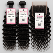 Load image into Gallery viewer, Natural Look Combo: 2 Bundles + 4x4 Frontal Brazilian
