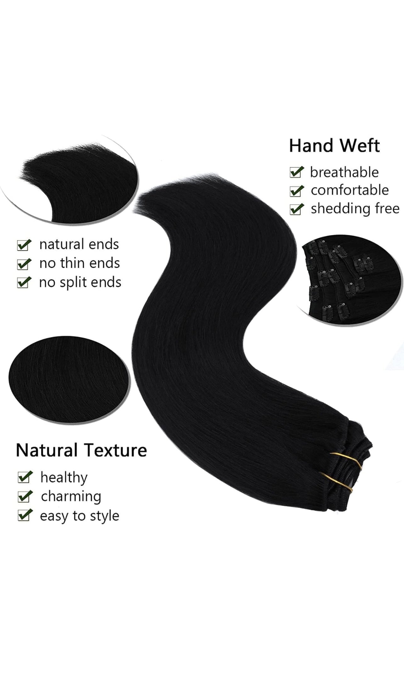Classic Hair Extensions Clip-in, Color 1B Body Wave Indian