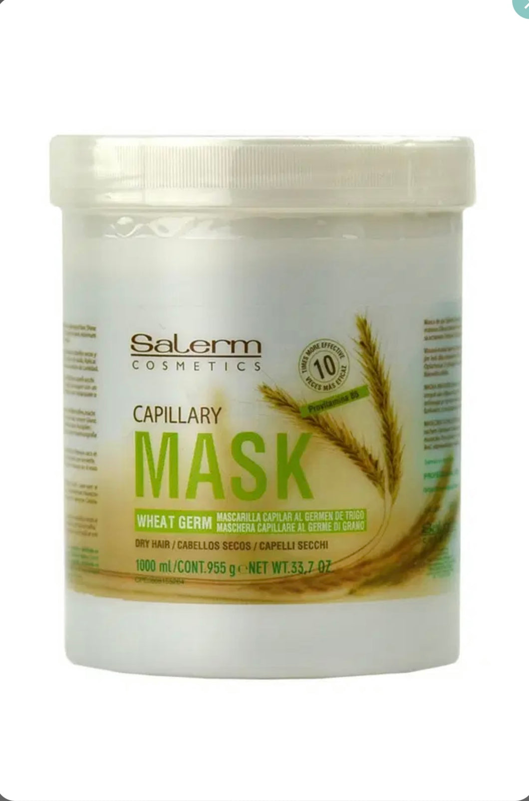 Salerm Cosmetics Hair Mask Wheat Germ – Professional Treatment for Dry & Damaged Hair (1000 ml / 32.8 oz)