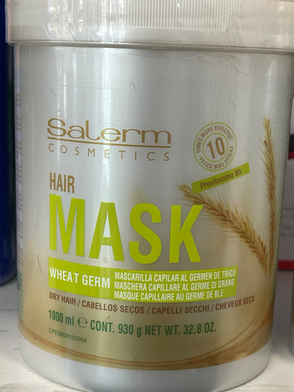 Salerm Cosmetics Hair Mask Wheat Germ – Professional Treatment for Dry & Damaged Hair (1000 ml / 32.8 oz)