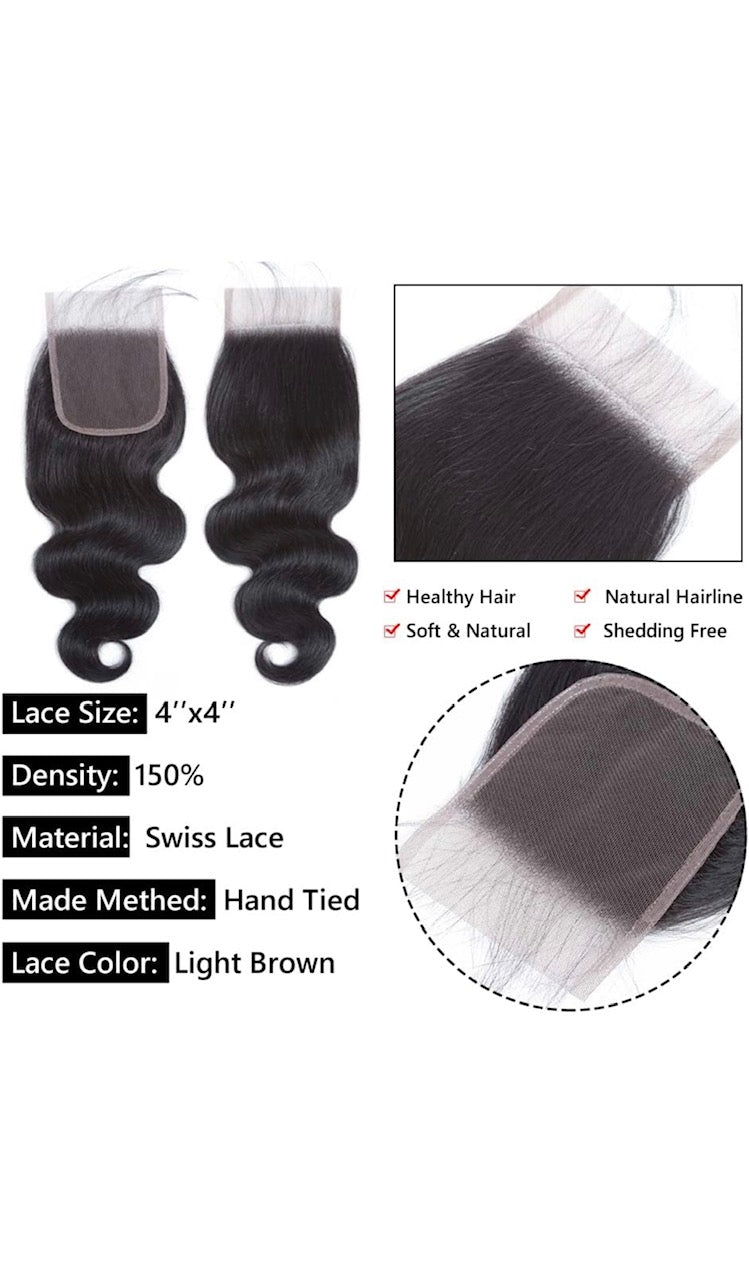 Natural Look Combo: 2 Bundles + 4x4 Frontal Brazilian